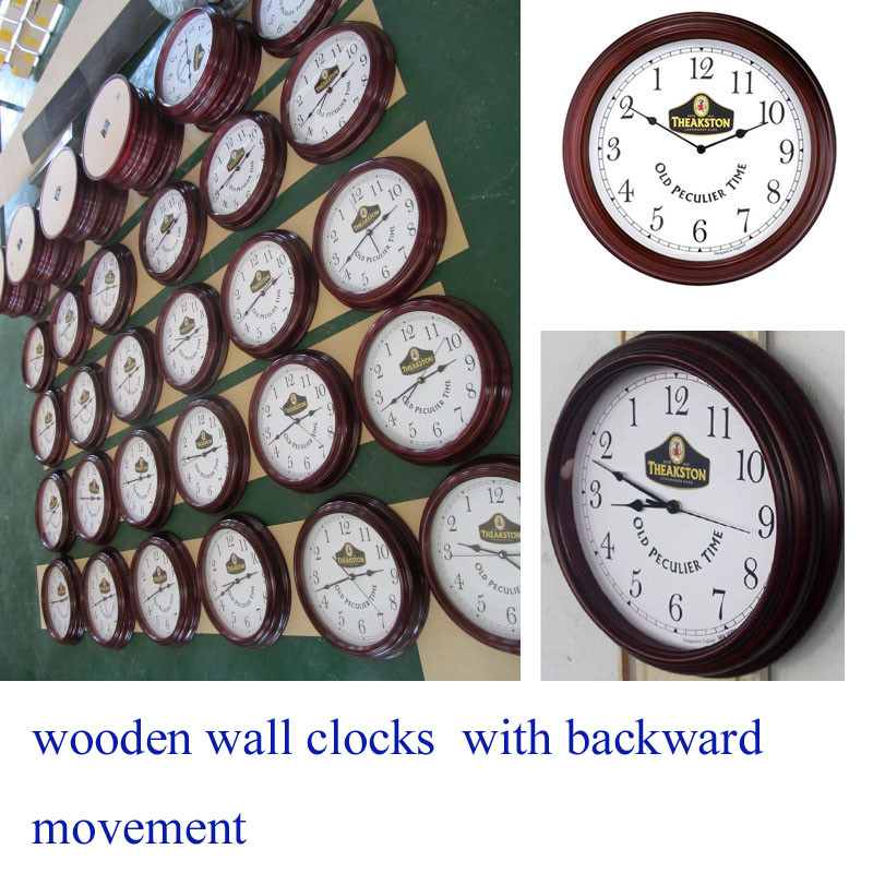 anticlockwise round wall clocks/wooden wall clocks with backwards quartz battery movement