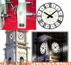 big outdoor clocks or outside wall clocks or open door clocks with chime amplifier and speakers